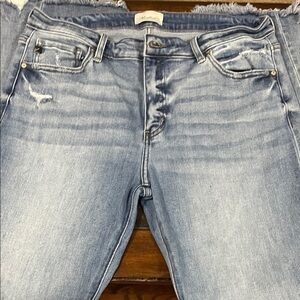 Kancan Juliet Mid Rise Raw Hem Flare Jeans